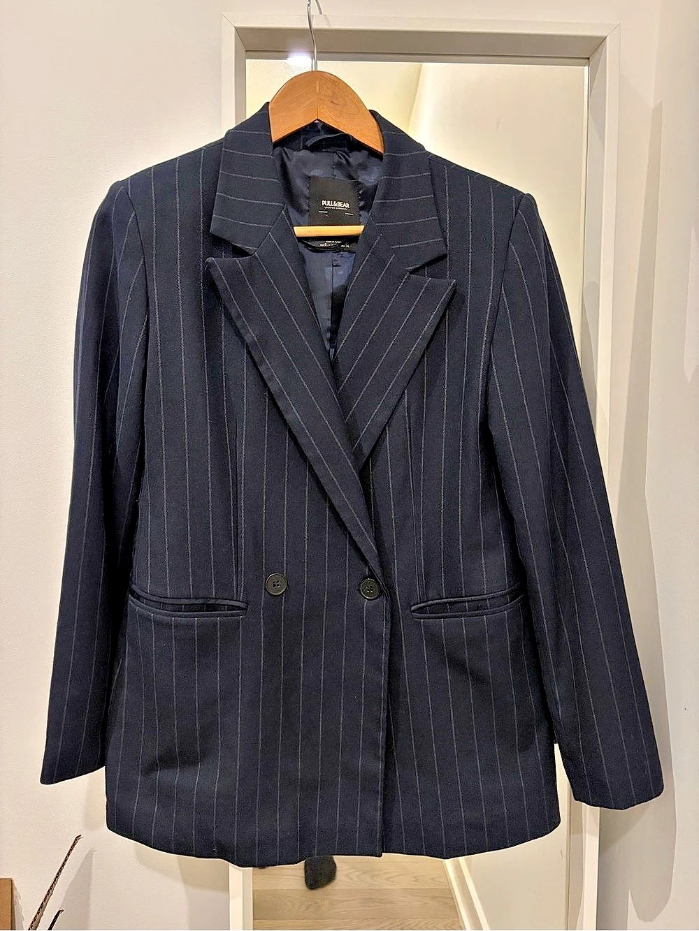Pull&Bear Boxy Pinstripe Blazer Black Small